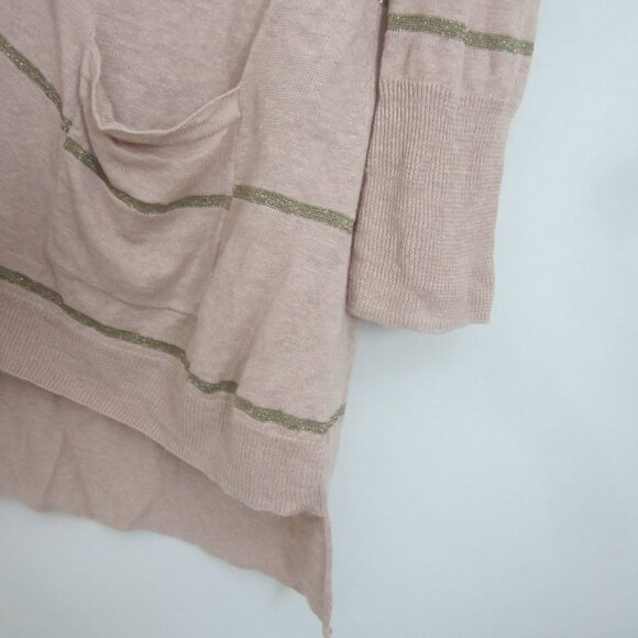 Wrap Womens 10 Mauve Pink Gold Metallic Stripe Linen LS Cardigan Sweater M - Picture 11 of 13
